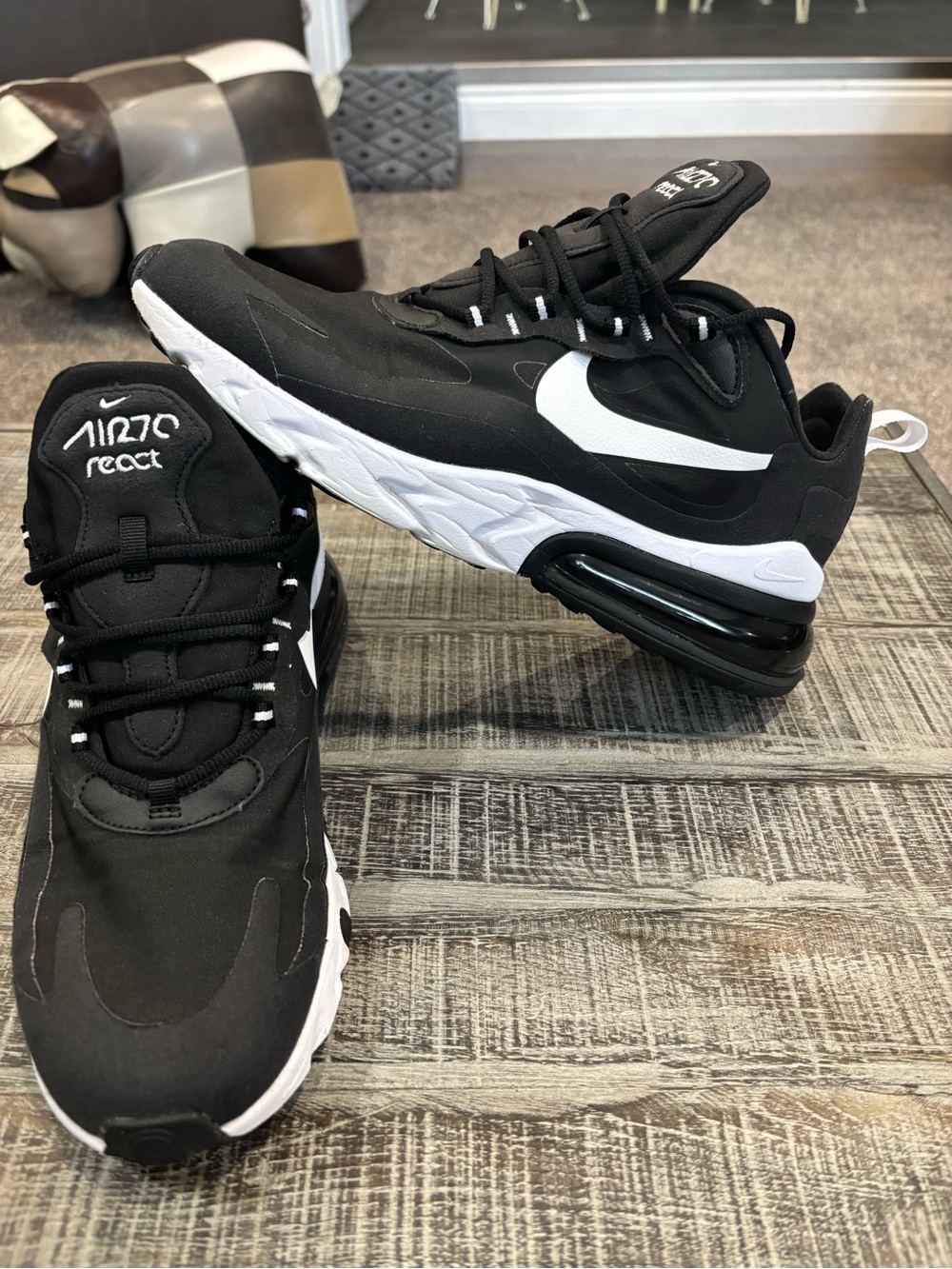 Nike Black and White Air Max 270 React Men's Sneakers - Picture 2 of 5
